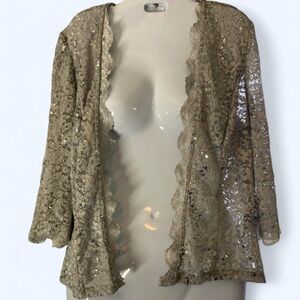 R&M Collections silver sequin lace 3/4 sleeve top with bell sleeves approx L
